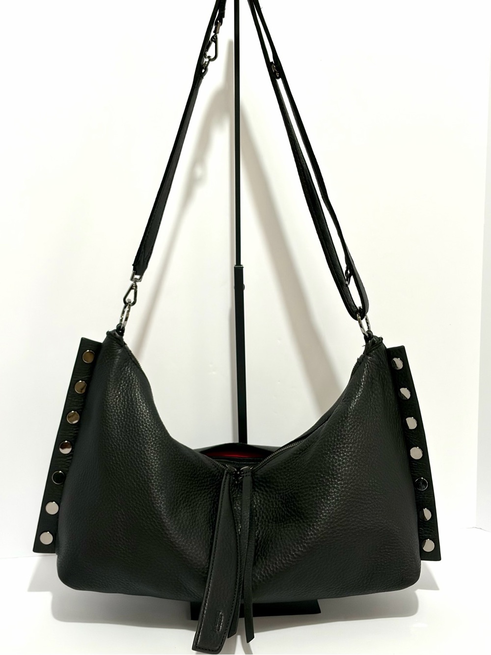 Hammitt Mr. G MD Shoulder Bag In Black Leather With Gunmetal Hardware